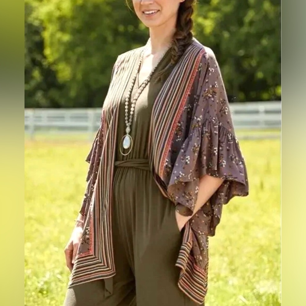 Matilda Jane Multicolor Floral Stripes Kimono SZ M/L EUC